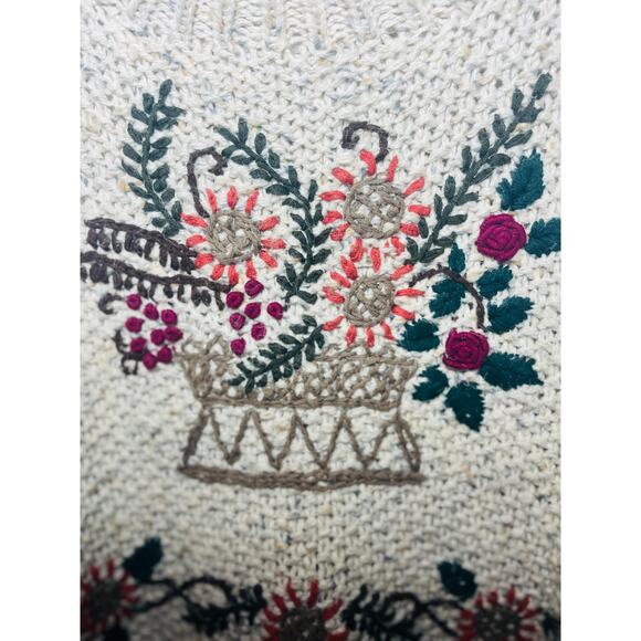 Express VTG 90s Handknitted Floral Embroidered Cottagecore Acrylic Wool XS - Picture 2 of 8